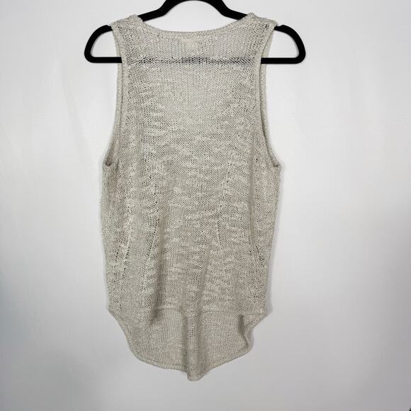 Helmut Lang P Light Heather Gray Silk Open Knit Tank Top Scoop Neck Curved Hem - Picture 2 of 10
